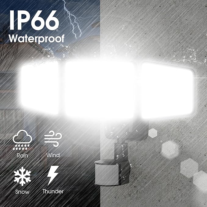 120W LED Flood Lights Outdoor with Motion Sensor, 12000LM 4500K Daylight, IP66 Waterproof Dusk to Dawn Outdoor Security Lights for Garage, Yard, Outside