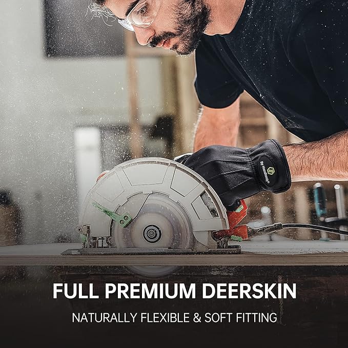 HLDD HANDLANDY Leather Work Gloves for Men & Women, Adjustable Wrist Cowhide Gardening Glove with Reinforced Palm for Driver