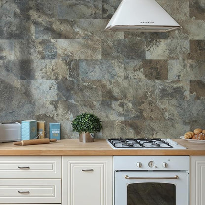 AULIGET 2-Piece Beige & Brown Slate Peel and Stick Backsplash Wall Tiles - Image 8