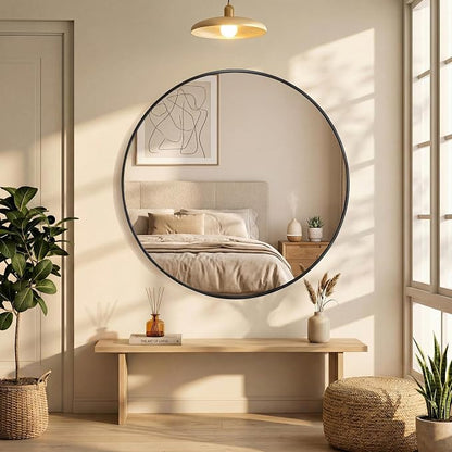 OLIXIS 30 Inch Black Round Bathroom Wall Mirror, Round Bathroom Mirrors - Image 7
