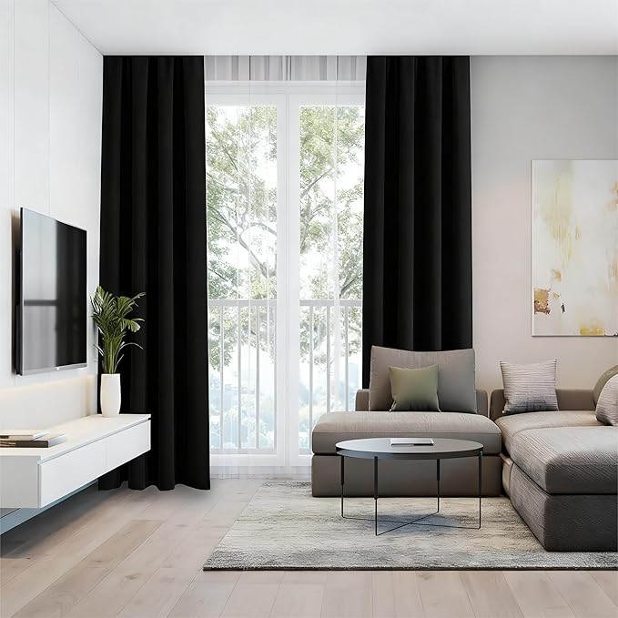 IGEMAEVE Black Blackout Curtains 96 Inch Length 2 Panels Set, Rod Pocket Energy - Image 4