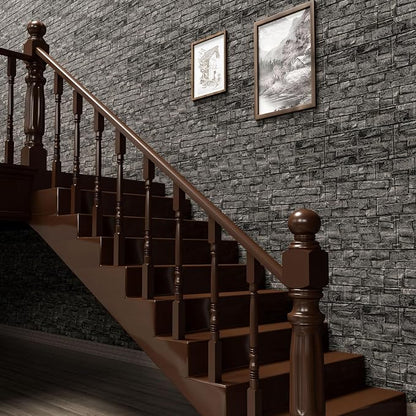 3D Wall Panels Peel and Stick in Black Grey Stone, Textured Faux Brick Wall - Image 5