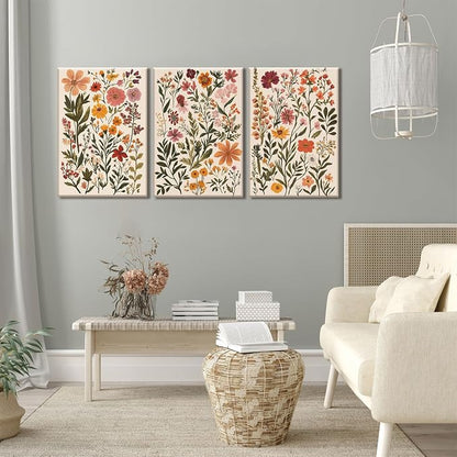 KISSFOX 3 Piece Boho Floral Canvas Wall Art - Image 2