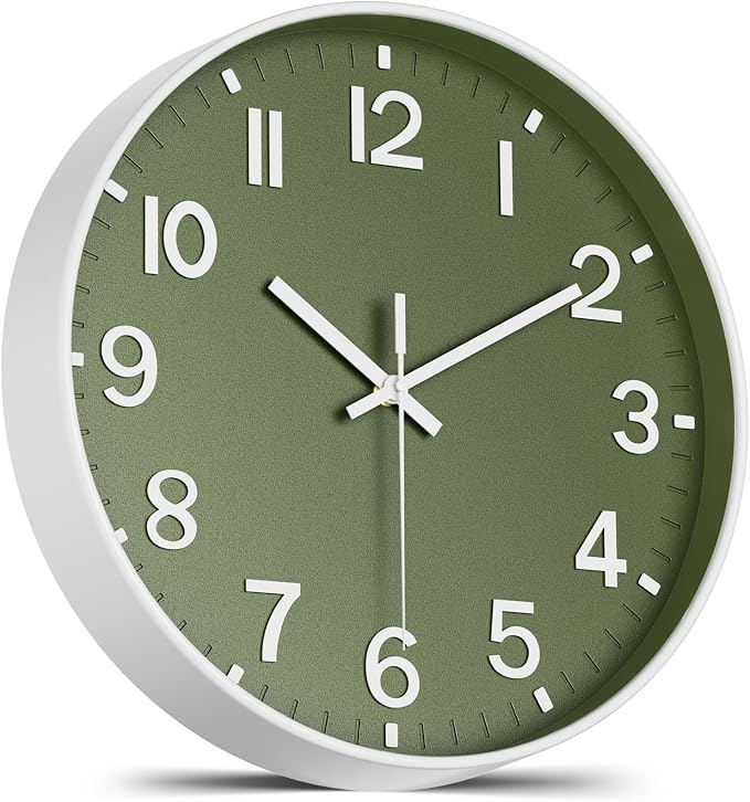 Silent Wall Clock Non-Ticking Battery Operated – Modern Olive Green Analog Wall by lanktoo