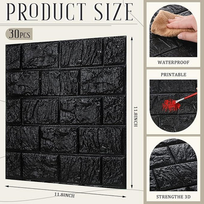 Tinlade 30 Pcs 28.81 Sq ft 3D Wall Panels Peel and Stick Foam Brick Wallpaper - Image 2
