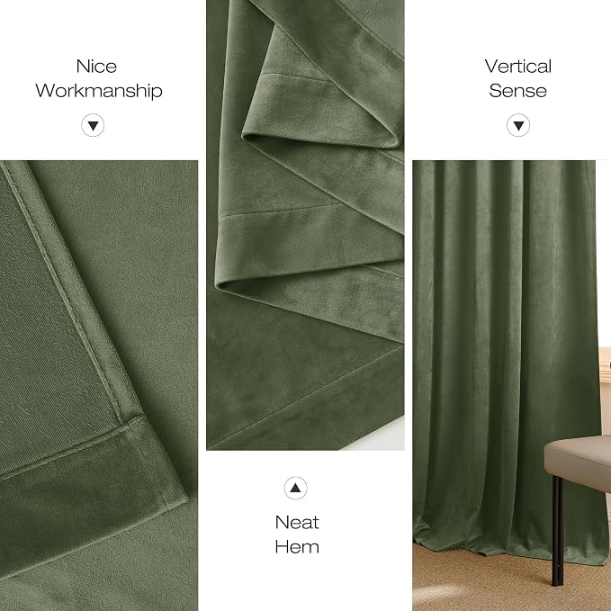 NICETOWN Super Soft Sage Green Velvet Curtains & Drapes 84 inches - Image 7