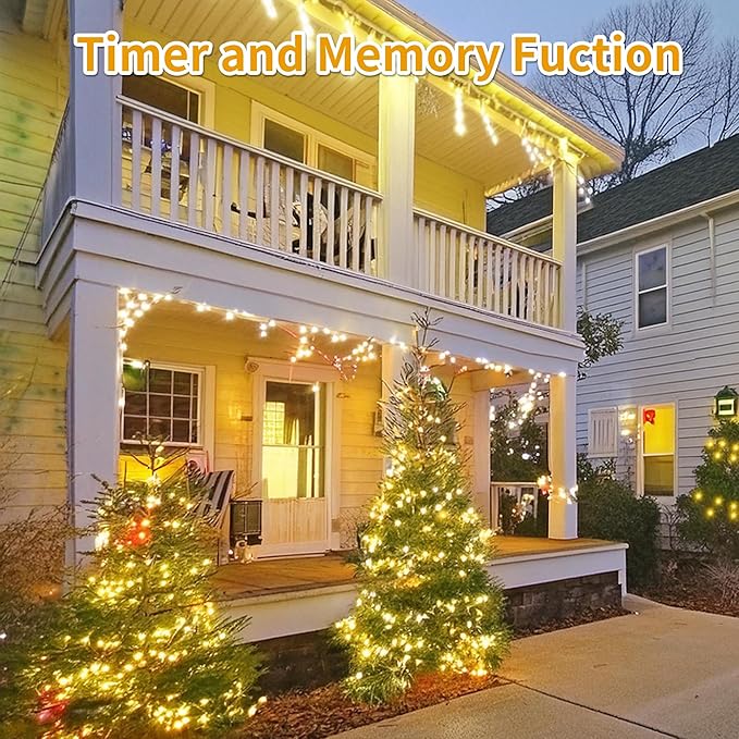 Christmas Light 100 LEDs 41ft Green Cable Wire Fairy String Twinkle Lights Plug in 12 Modes for Xmas Tree, Party, Indoor,Outdoor, Garden, Wedding, Home Decoration (Warm White)