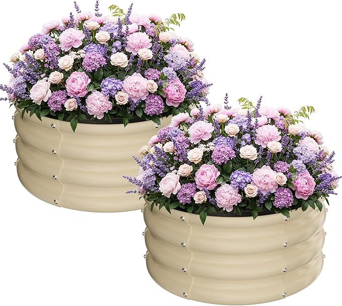 ZXZYHFTY Round Galvanized Raised Garden Bed kit,White Outdoor Garden Raised Planter Box, Round Large Metal Raised Garden Beds for Vegetable 2 * 2 * 1ft 2 Pcs