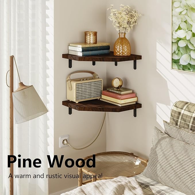 Alsonerbay Corner Shelf Wall Mount, Rustic Wood Shelves - Image 3