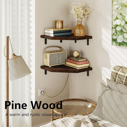 Alsonerbay Corner Shelf Wall Mount, Rustic Wood Shelves - Image 3