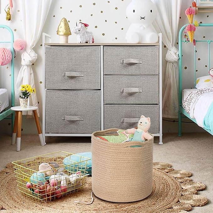 Woven Jute Plant Basket, Wicker Basket Planter for 11 inch Pot, Round Indoor Tree Pot Cover, Small Boho Storage Bin Organizer, Rustic Basket for Plants and Home Decor, 12.5” x 12.5”