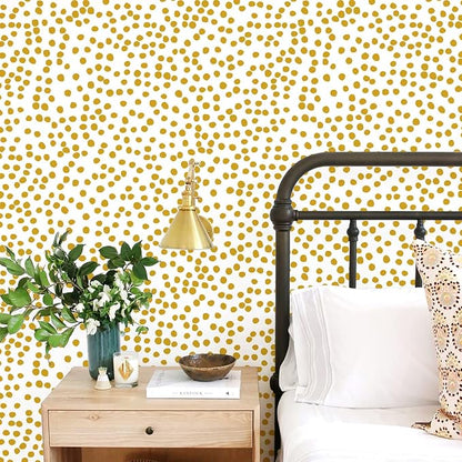 Jeweluck Yellow Polka Dot Wallpaper Yellow and White Peel and Stick Wallpaper - Image 3