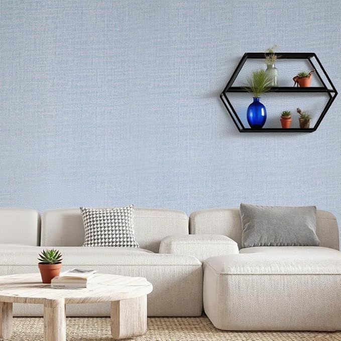 Yancorp 24"x120" Textured Fabric Light Blue Wall Paper Faux Grasscloth Peel and - Image 4