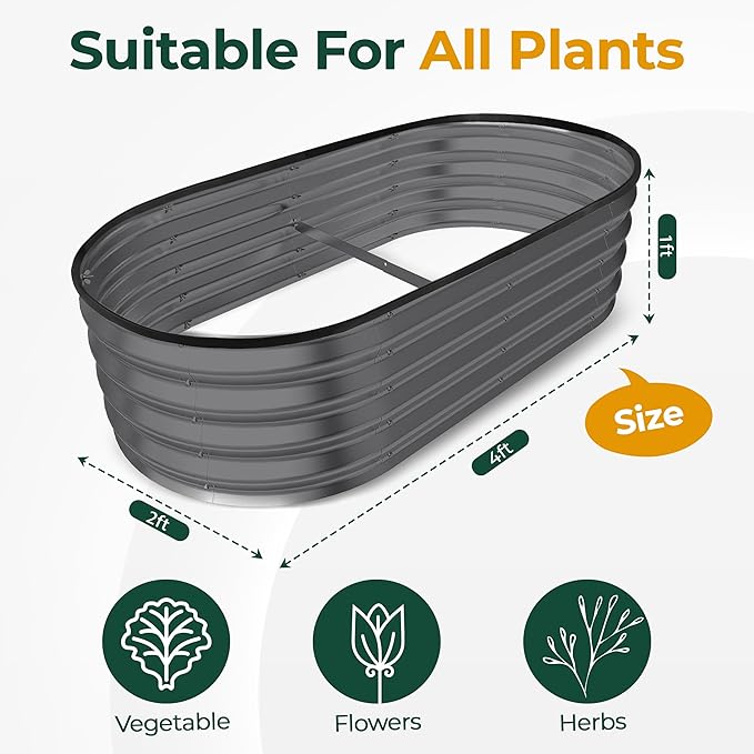 Utopia Home Galvanized Raised Garden Bed, 4 by 2 by 1 feet Lightweight Planter Boxes Outdoor with Easy Assembly, Large Garden Bed for Vegetables, Fruits, Flowers, Dark Grey