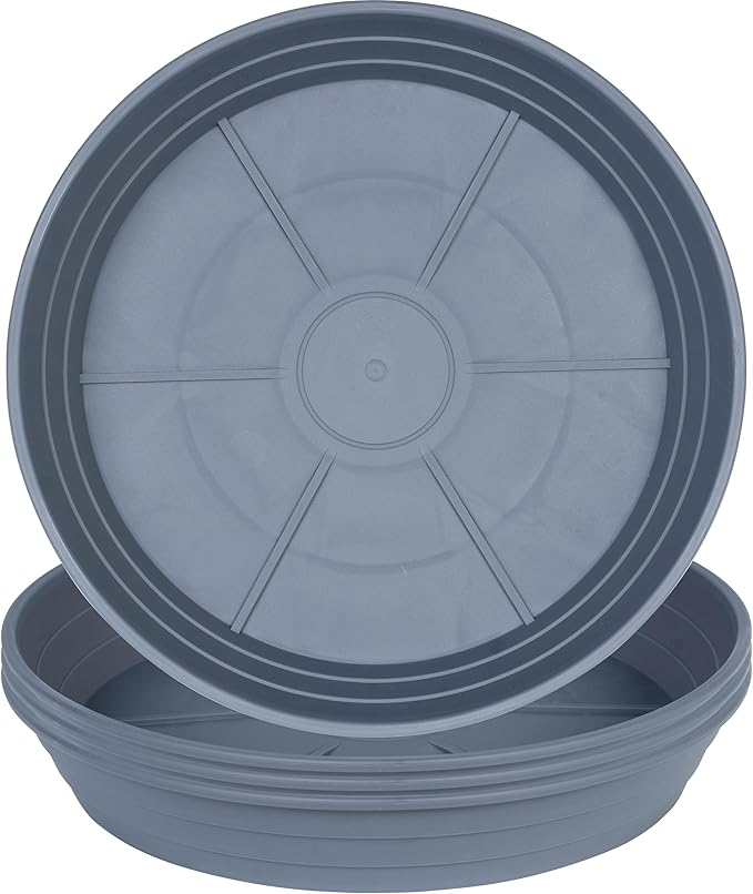 Plant Saucer 6 Inch 4 Pack 6 8 10 12 14 16 18 20 25, Plastic Plant Trays for Pots，Extra-Deep Plant Water Dray Tray, Bird Bath Bowl, Heavy Flower Plant saucers Indoors and Outdoor No Holes 6in-4 grey