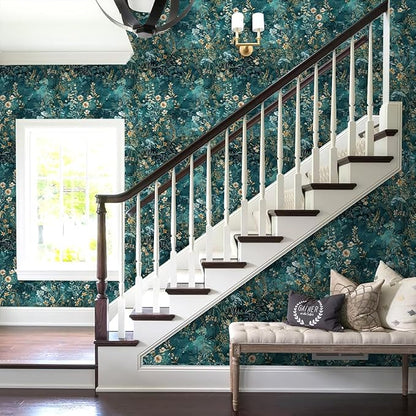 Floral Peel and Stick Wallpaper Green Flower Contact Paper 17.3inch x 393.7inch - Image 3