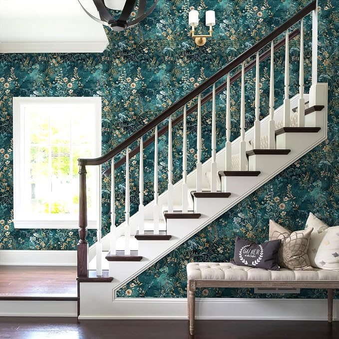 Floral Peel and Stick Wallpaper Green Flower Contact Paper 17.3inch x 393.7inch - Image 3