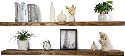 72 Inch Floating Shelves Set of 2, 8-in Deep High End Real Solid Wood Floating - Image 4