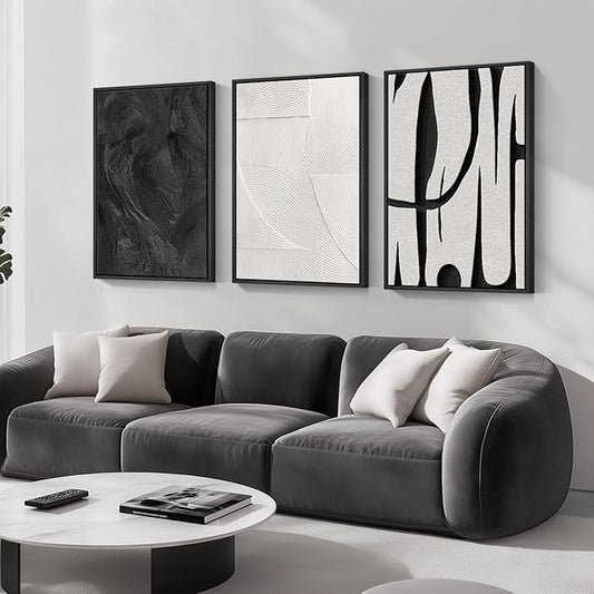 Large Framed Black and White Abstract Wall Art by Cuspin
