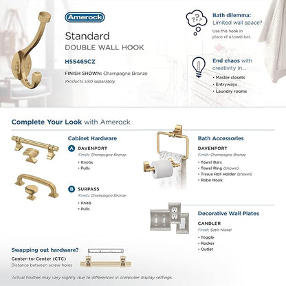 Amerock H55465CZ | Adare Double Prong Decorative Wall Hook | Champagne Bronze - Image 6