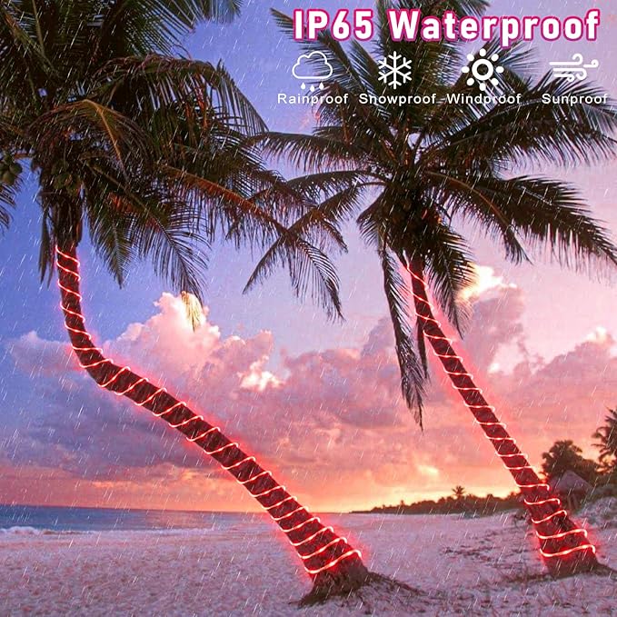 66FT 200 LED Rope Lights for Outside, Christmas String Lights with Waterproof 8 Modes, Flexible and Connectable Plug in Fairy Lights for Outdoor Indoor Bedroom Patio Wedding Decorations, Red