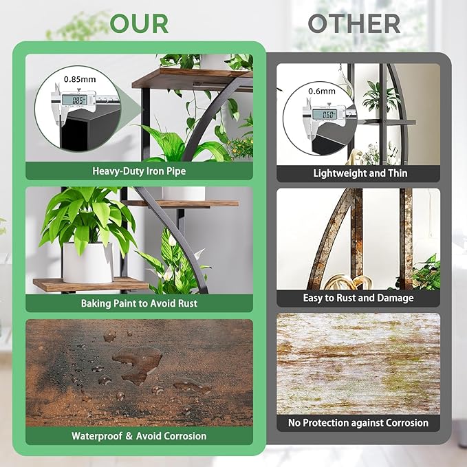 59" Tall Plant Stand with Grow Light Indoor, 7 Tiered Metal Plant Shelf, S-Shaped Flower Display Stand, Corner Storage Shelf for Living Room, Patio, Balcony Decor