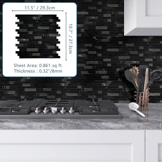 SUNWINGS 5-Sheet Peel and Stick Mosaic Natural 3D Stone Self Adhesive Marble - Image 2