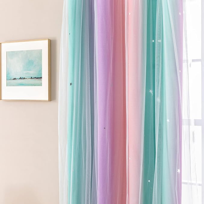 XiDi Curtains for Bedroom Decor, Rainbow Blackout Curtains for Kids/Little Girl - Image 2