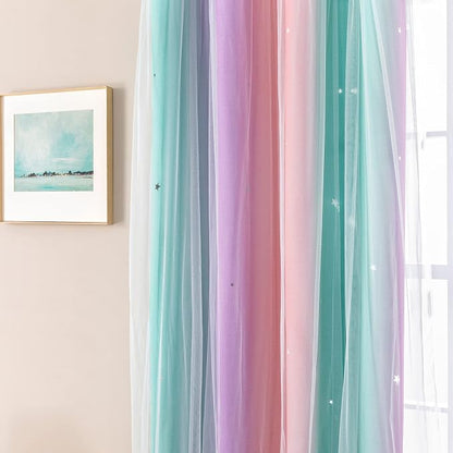 XiDi Curtains for Bedroom Decor, Kids Room Curtains for Girls Rainbow Colour - Image 2