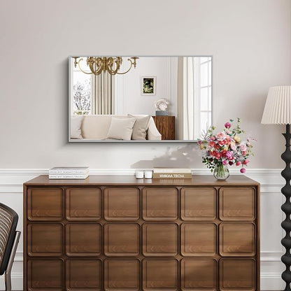 KOCUUY Silver Framed Mirror, HD Tempered Glass, Anti-Rust Frame, Modern Design - Image 2