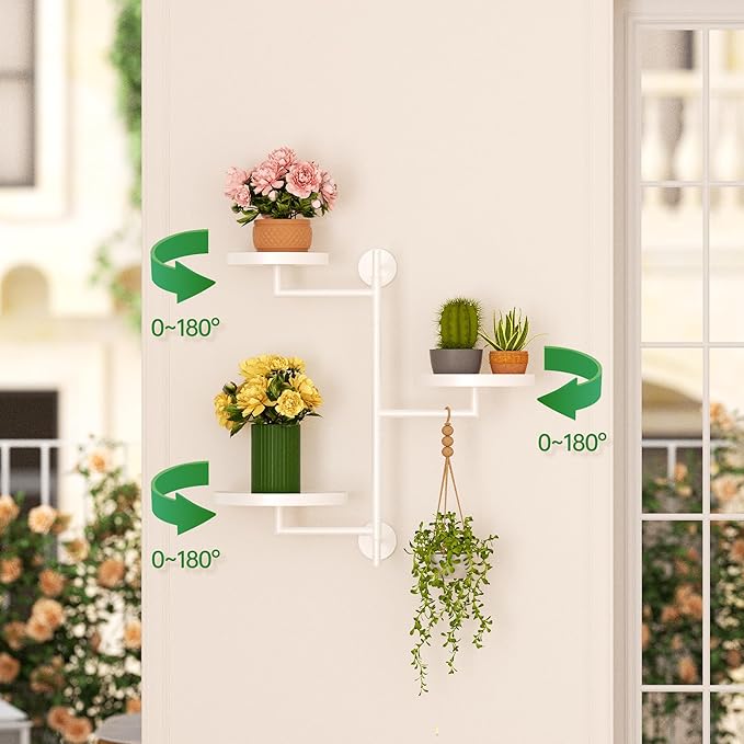 WIndow Rotating Plant Stand Shelf Indoor Black Metal Floating Shelves 3-Tier Wall Mount Plant Holders for Living Room Wall Planter Modern Home Decor for Gardening