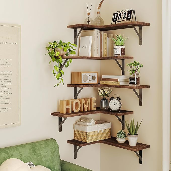 Fixwal Corner Floating Shelves for Wall Set of 5, Rustic Wood Wall Mounted - Image 5