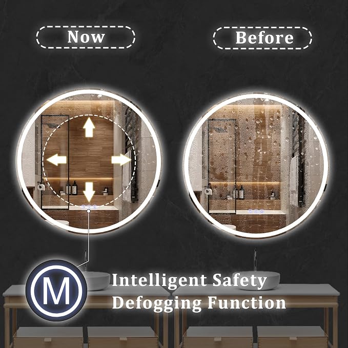BEAUTYPEAK 40x40 LED Round Bathroom Mirror - Image 5
