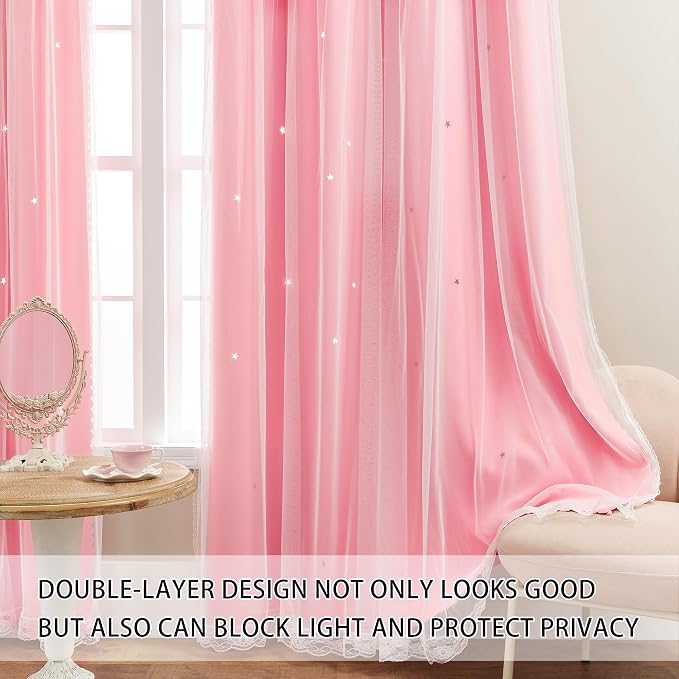 XiDi Pink Curtains for Bedroom Decor, Baby Pink Kids Blackout Curtains for - Image 3