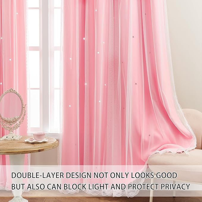 XiDi Pink Curtains for Bedroom Decor, Baby Pink Kids Blackout Curtains for - Image 3