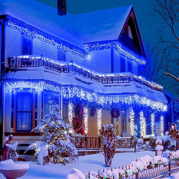 Christmas Icicle Lights Outdoor, 66ft 640 LED Icicle Lights for Outside with 8 Modes Timers, Waterproof Plug in Connectable Twinkle Light for Indoor Window Patio Yard Wedding Decorations, Blue