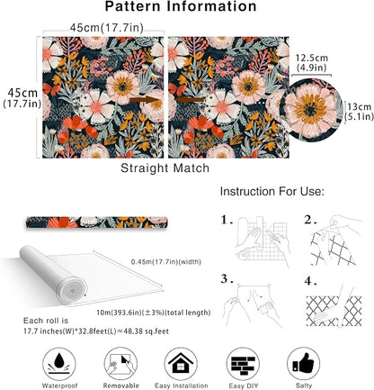 HAOKHOME Boho Peel and Stick Wallpaper Floral Wall Paper Removable - Image 7