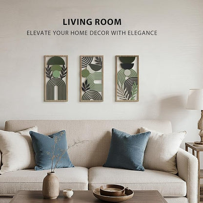 VIYYIEA Boho Solid Wood Carved Wall Art Set of 3, Geometric Minimalist Wooden - Image 5