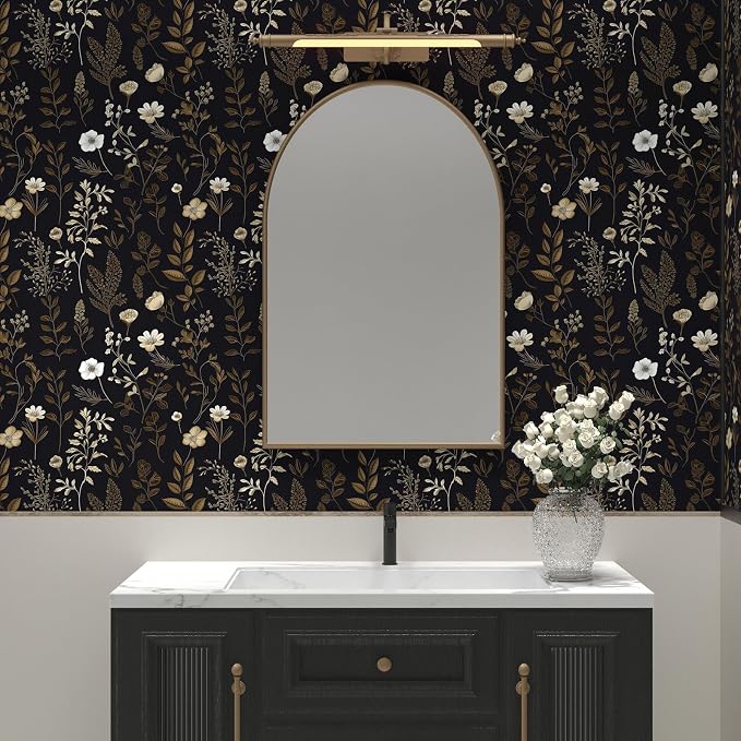 Extra Long Moody Floral Wallpaper Peel and Stick, 17.5In x 393In Black Dark - Image 2