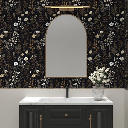 Extra Long Moody Floral Wallpaper Peel and Stick, 17.5In x 393In Black Dark - Image 2