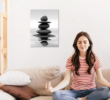 Zen Canvas Wall Art Black Stacked Stone Poster Print - Image 6