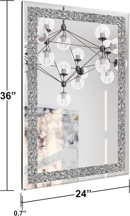 Ruomeng Wall Mirror Rectangular Crystal Crush Diamond Mirror - Image 4