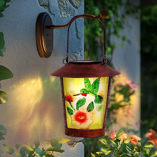 Hanging Solar Lantern Outdoor Decorative Waterproof LED Solar Hummingbird Lights Tabletop Lamp with Hollowed-Out Design for Outdoor Garden Patio Yard Deck Table Porch Pathway Wall