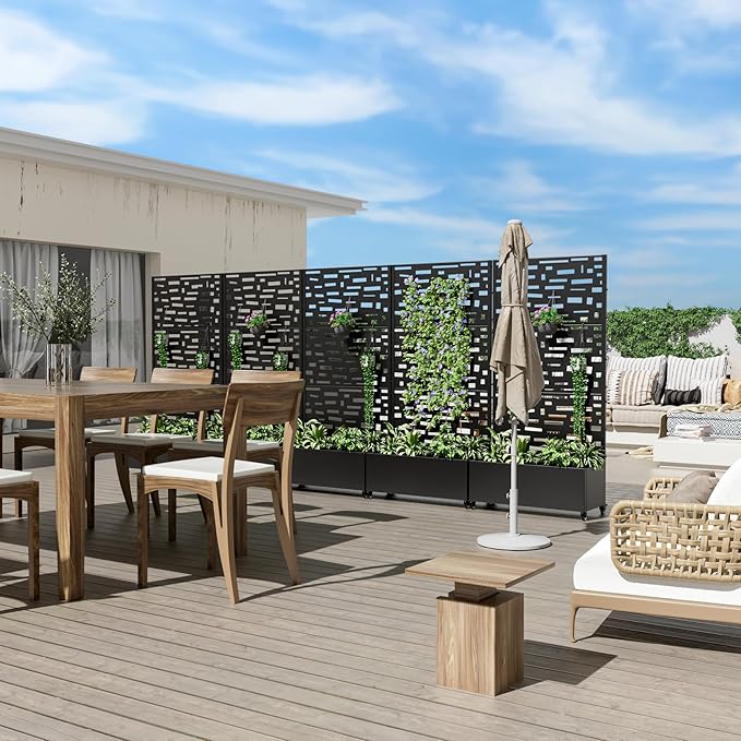 Casaphoria Metal Raised Garden Bed with Trellis and Wheels, 72"x35"x16" Planter Box for Climbing Plants, Vegetables & Vines, Features Drainage Holes and Privacy Screen (Black-Gerald)