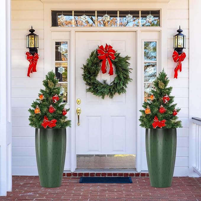 QCQHDU 24 inch Tall Planter for Indoor & Outdoor Plants, 2 Pack Sturdy Plant Flower Pots Modern Decor for Front Porch Patio Deck Living Room