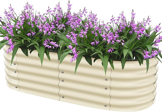 Raised Garden Bed 5x2x1.4 Ft Planter Box Outdoor with Rubber Edge Zinc-Aluminum-Magnesium Stainless Steel Durable Metal Garden Beds Kit for Vegetables, Flowers, Herbs and Succulents, Ivory