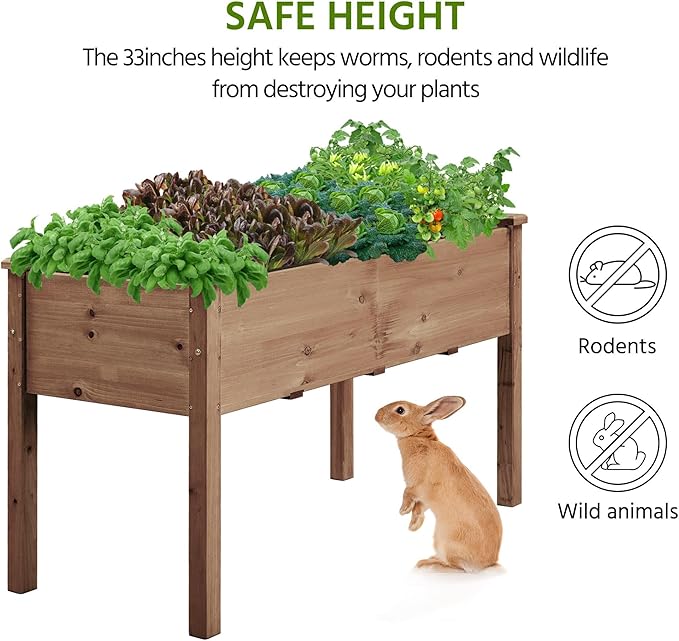 Yaheetech 1pc Raised Garden Bed 48x24x30in Elevated Wooden Horticulture Planter Box with Legs Standing Growing Bed for Gardening/Backyard/Patio/Balcony, Dark Brown