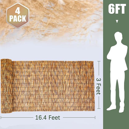Barydat 4 Pcs 3 x 16.4 ft Reed Fence Roll, 85% Shade Bamboo Privacy Screen - Image 2