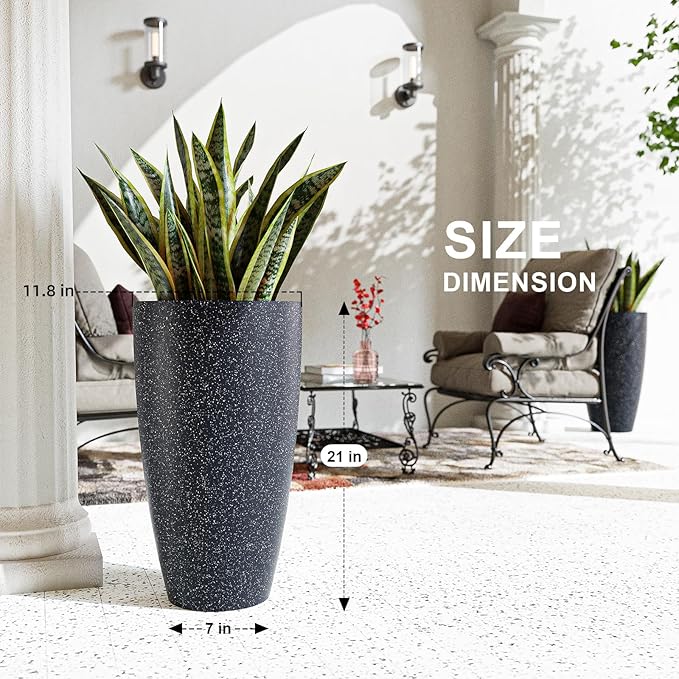 QCQHDU 21 inch Tall Planters for Indoor & Outdoor Plants, 2 Pack Sturdy Plant-Flower-Tree Pots for Front Porch Patio Deck Living Room Decor