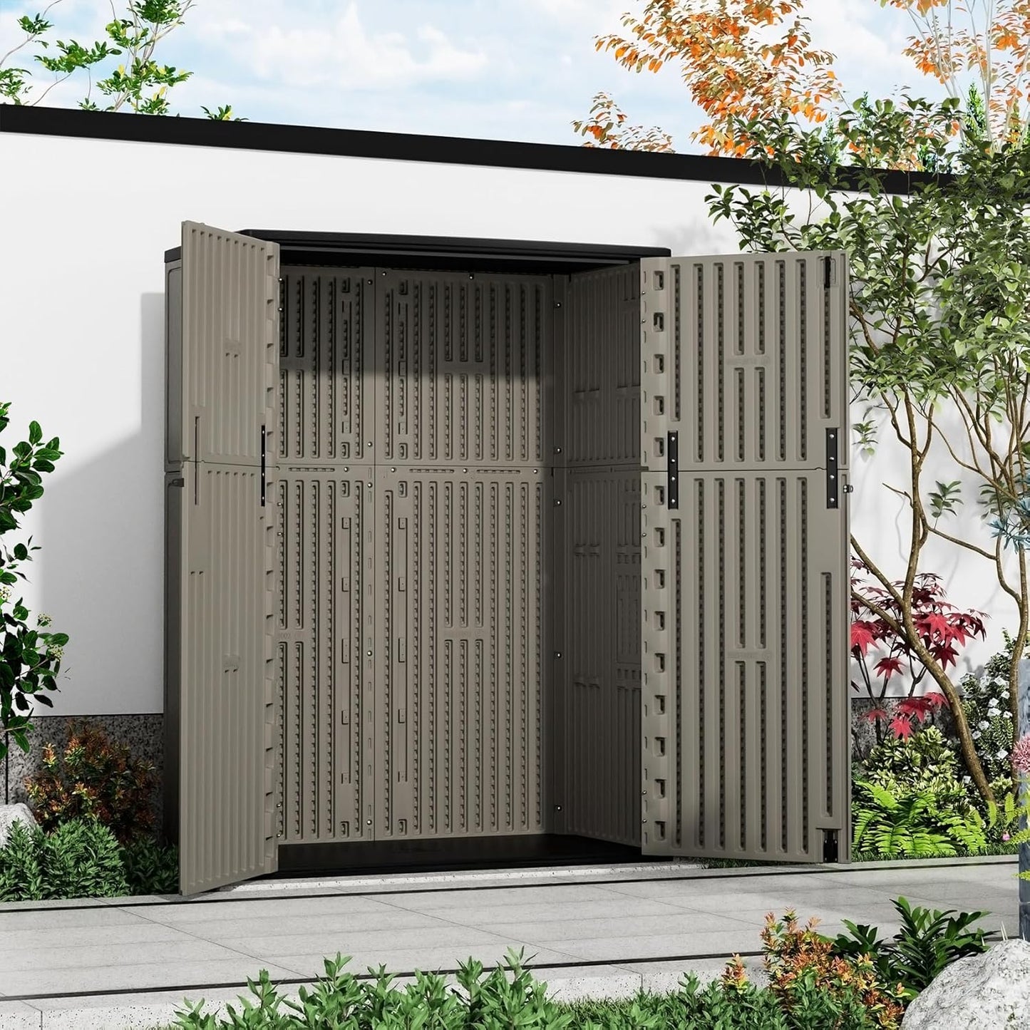 HOMSPARK 47 Cu.Ft Outdoor Storage Shed Weather Resistant, Multi Functional | Double-Wall Resin Storage Sheds & Outdoor Storage Box Waterproof for Backyard Garden Patio Lawn (Brown)